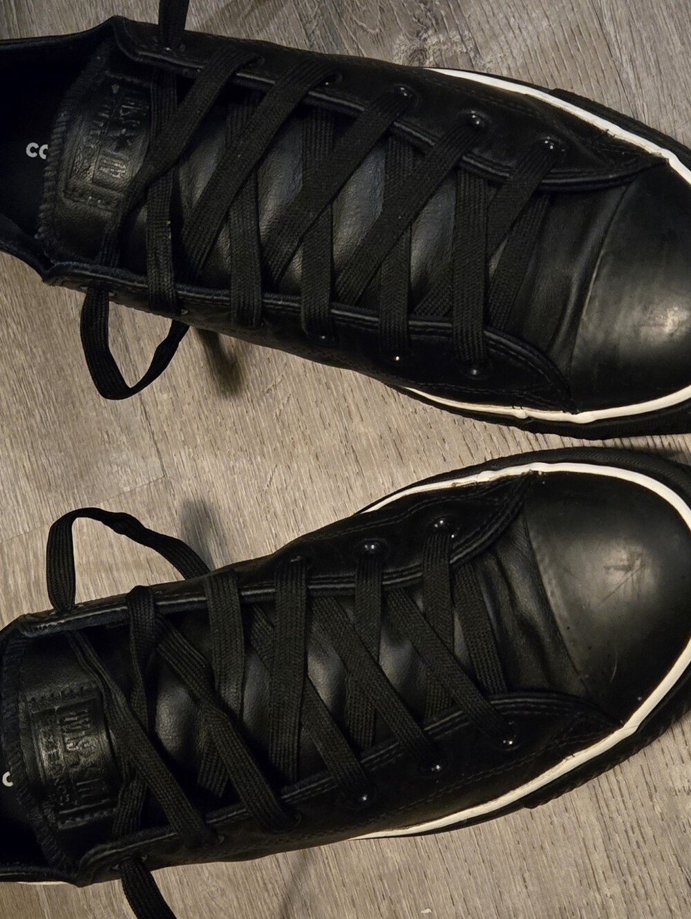 Converse By You Custom Black Leather Low Top Sneakers - Men's 12 / Women's 14 - Picture 11 of 13